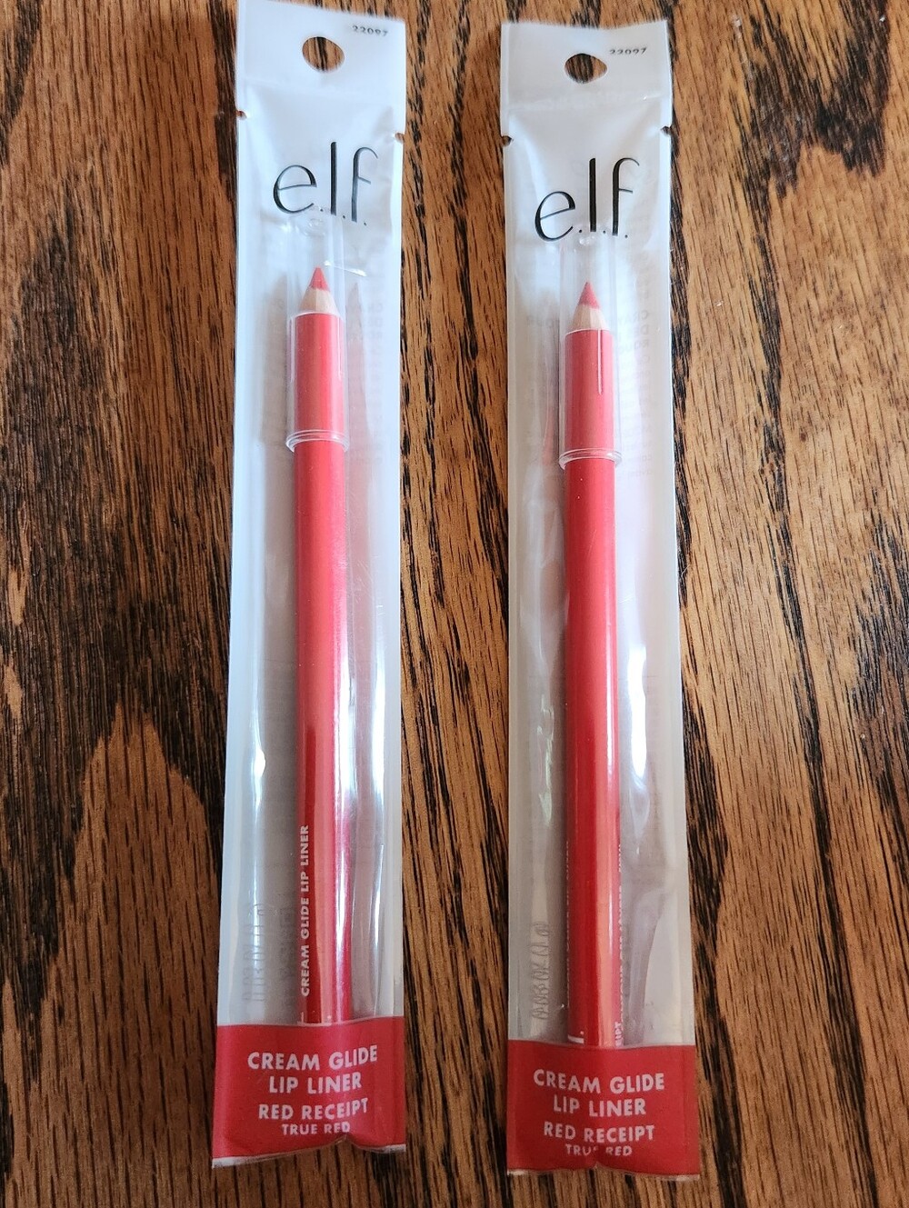 2× e.l.f. Cream Glide Lip Liner — Red Receipt (True Red)